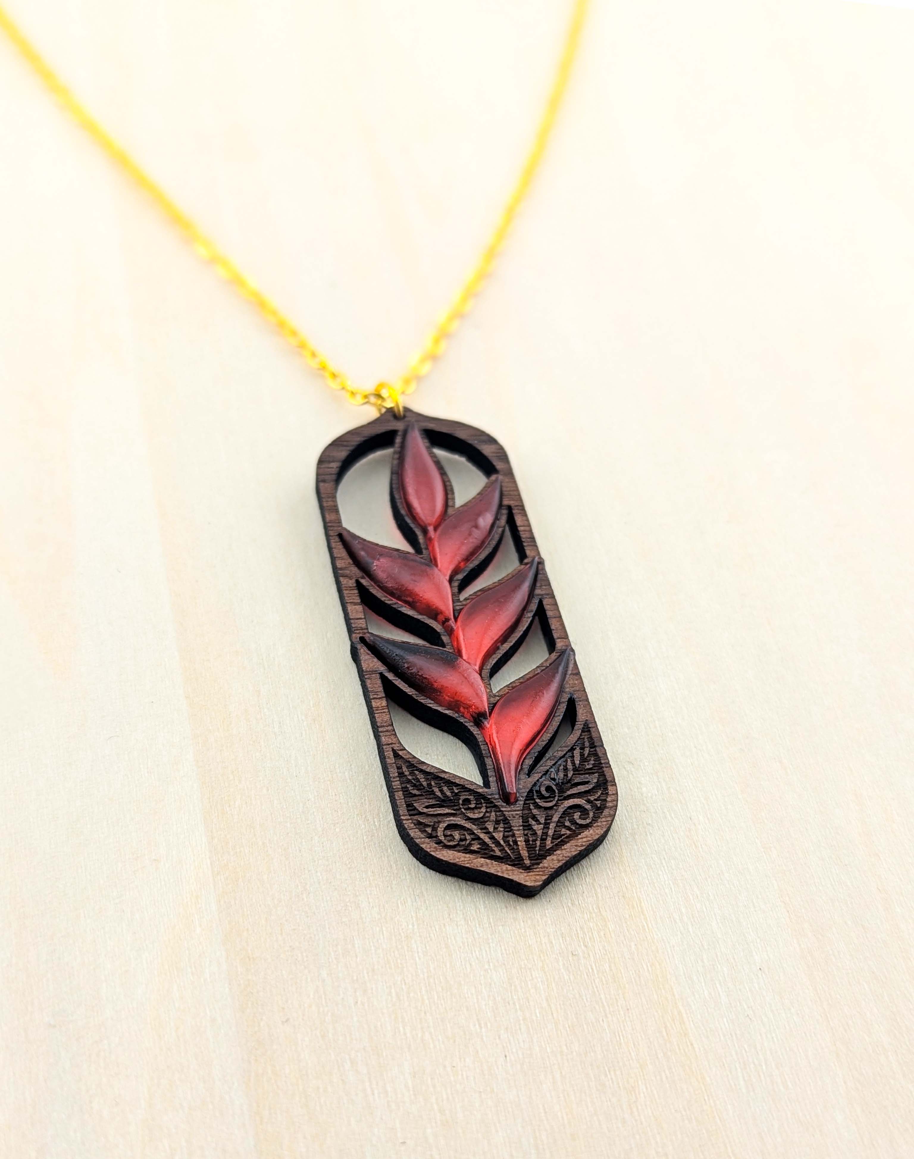Heliconia Bloom Pendant – Dark Walnut