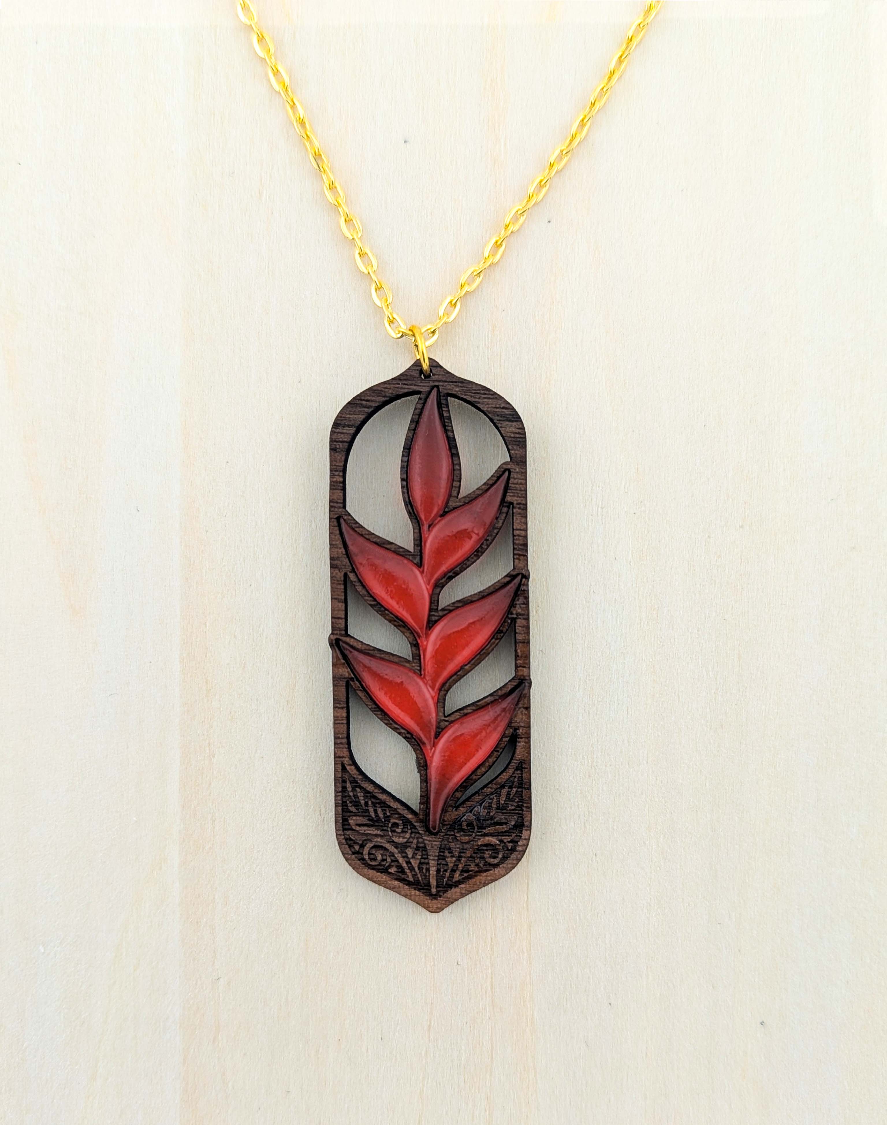 Heliconia Bloom Pendant – Dark Walnut