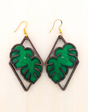 Monstera Earrings – Dark Walnut