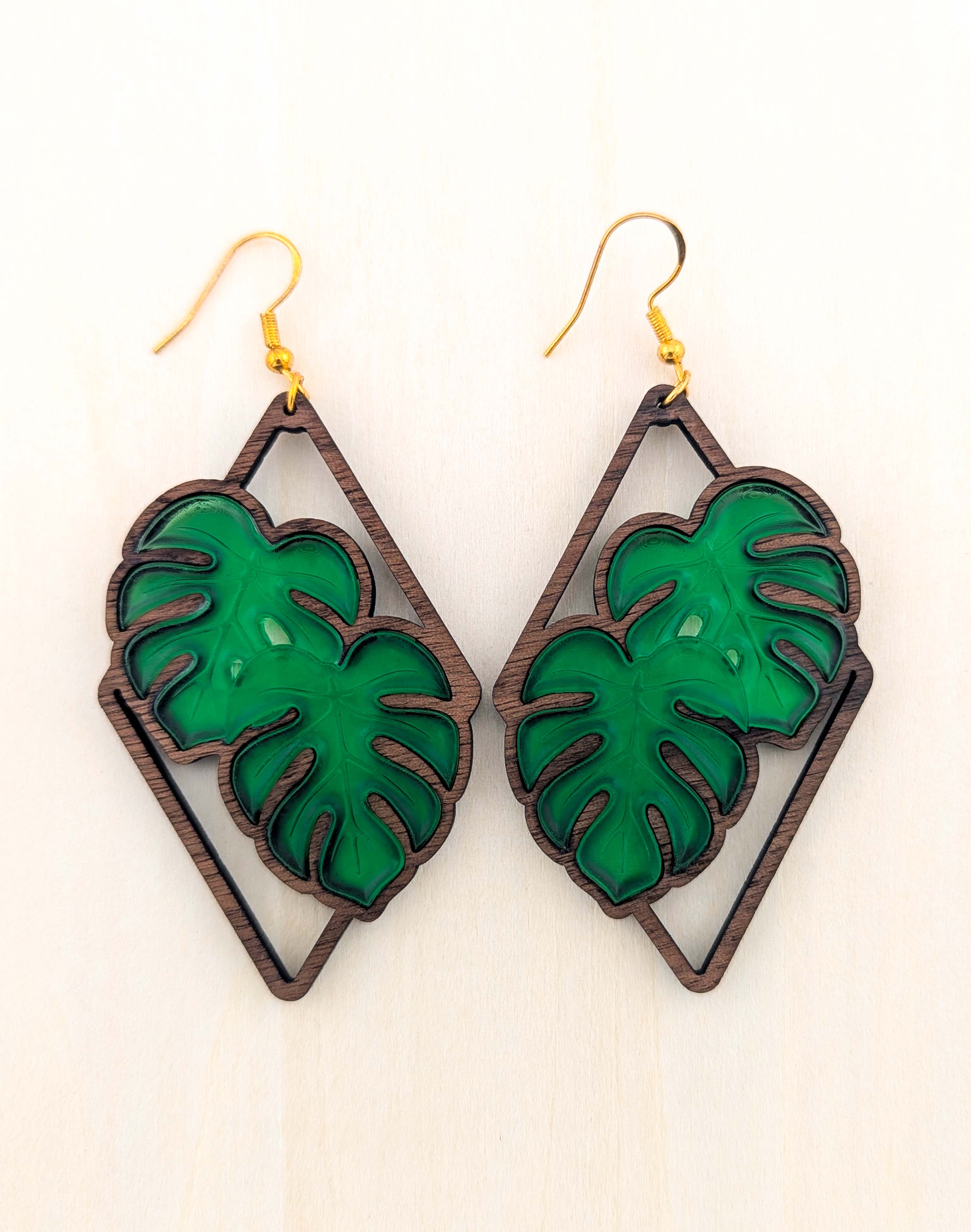 Monstera Earrings – Dark Walnut